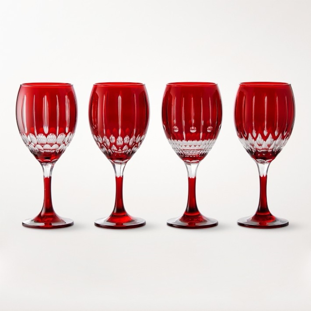 NEW! RED Wilshire Jewel Cut Mixed Wine Glasses, Set of 4 (Williams & Sonoma)